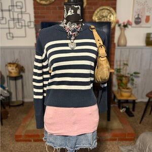 Everlane Navy and Cream Striped Sweater